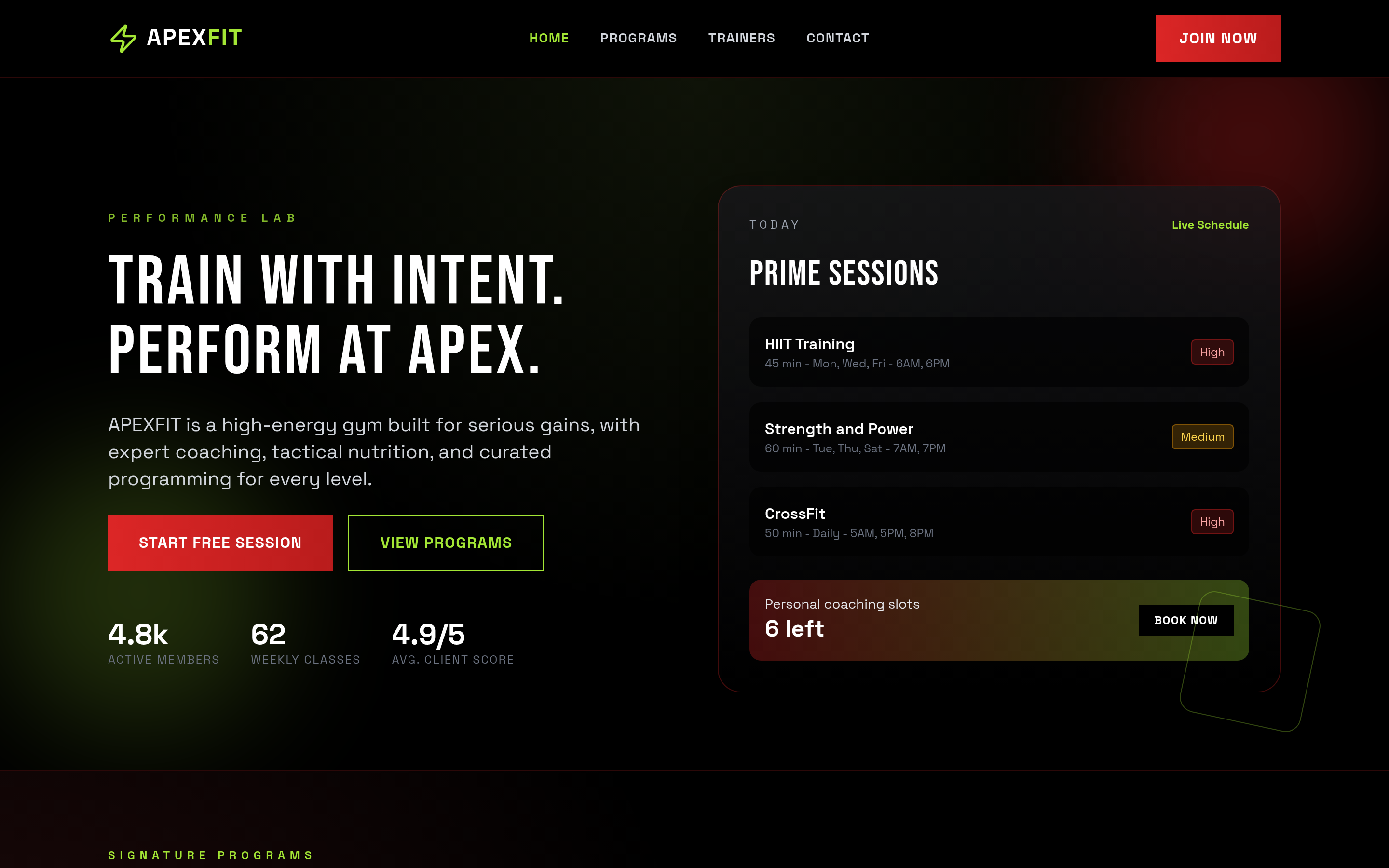 ApexFit Performance — screenshot